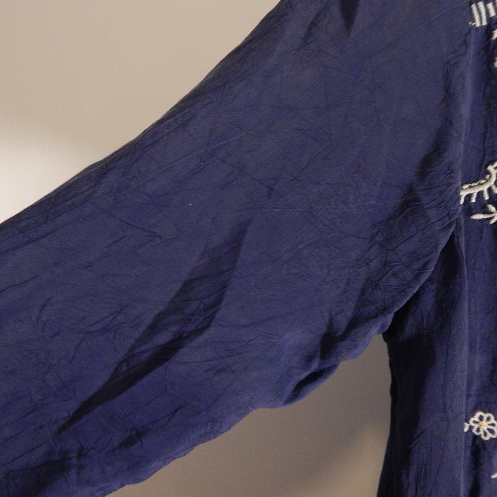 Johnny Was Paizyn 3/4-Sleeve Embroidered Blouse, Blue Night Sold Out - Picture 7 of 11